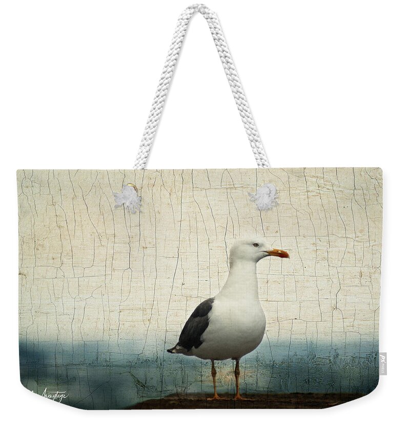 Gull Weekender Tote Bag featuring the digital art Bird by the Sea by Chris Armytage