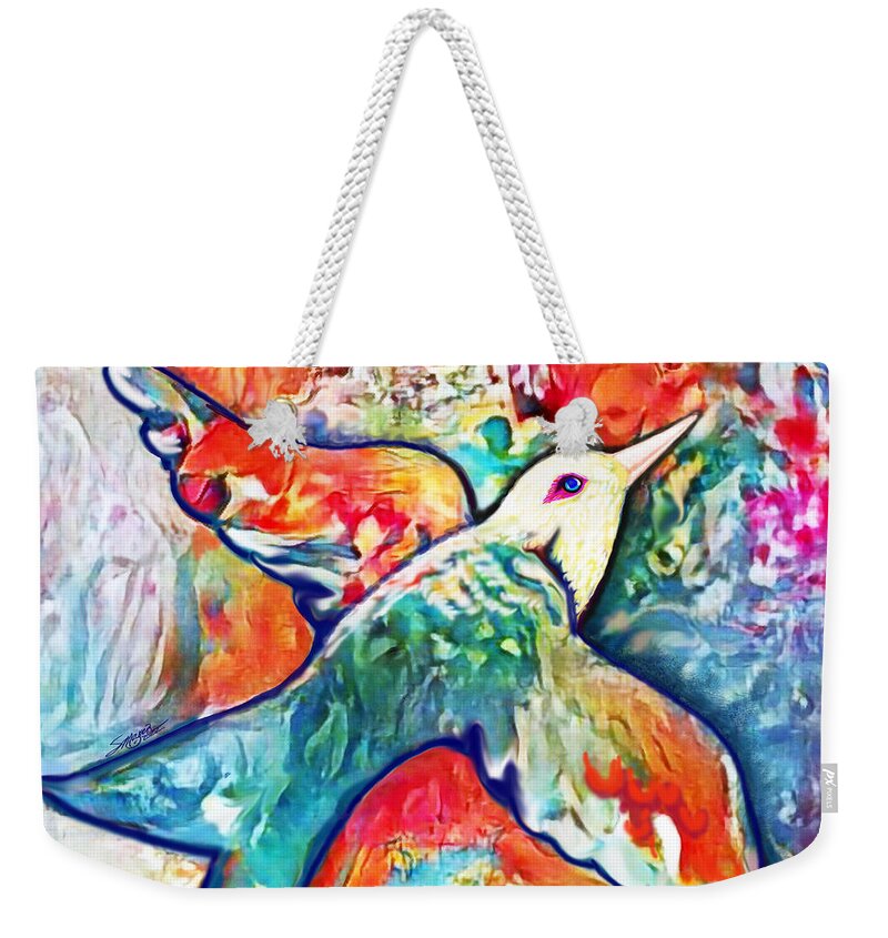 American Art Weekender Tote Bag featuring the digital art Bird Flying Solo 011 by Stacey Mayer