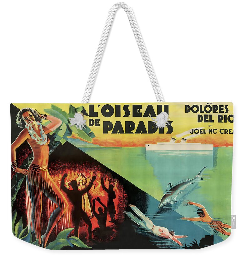 Bird Weekender Tote Bag featuring the mixed media ''Bird of Paradise'', with Dolores Del Rio, 1932 by Movie World Posters