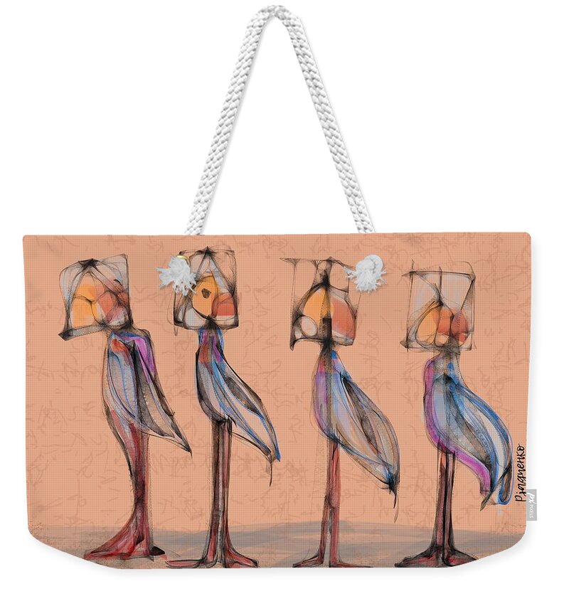 Birds Weekender Tote Bag featuring the digital art Birdgang by Ljev Rjadcenko