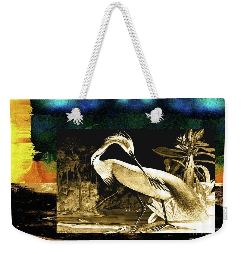 Birds Of A Bronzed Audubon Feather Weekender Tote Bag featuring the painting Birds of a Bronzed Audubon Feather Number 3 by Aberjhani
