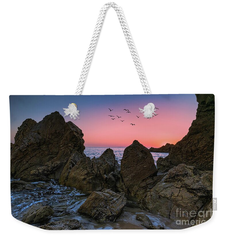 Golden Hour Weekender Tote Bag featuring the photograph Birds of a Feather Pink Sunset by Abigail Diane Photography