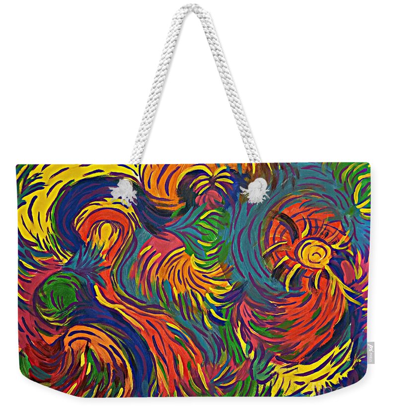 Colorful Weekender Tote Bag featuring the painting Birds Of Paradise by Diamante Lavendar
