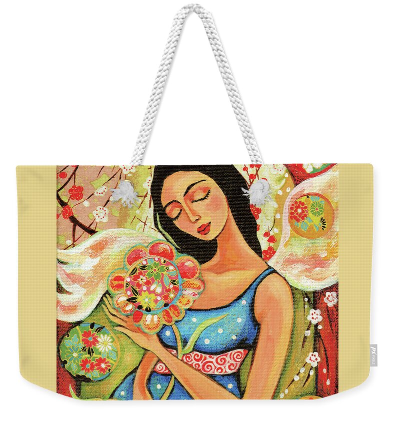 Pregnant Mother Weekender Tote Bag featuring the painting Birth Flower by Eva Campbell