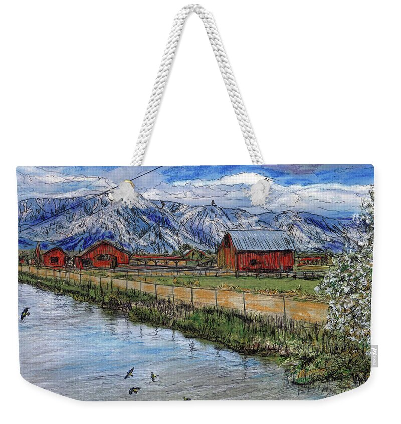 Mountain Weekender Tote Bag featuring the mixed media Spring at Bishop Ranch by Randy Sprout