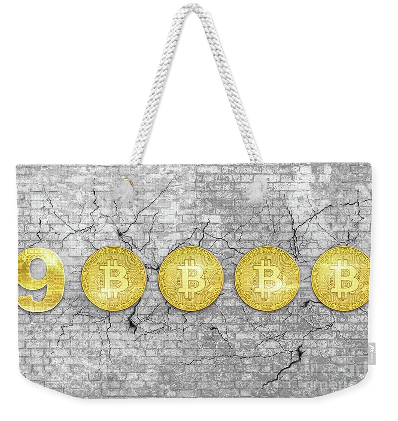 Bitcoin Weekender Tote Bag featuring the photograph Bitcoin price resistance 90000 dollars by Benny Marty