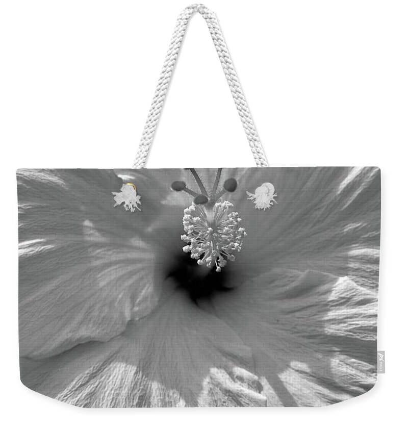 Flower Weekender Tote Bag featuring the photograph Black and White Hibiscus by Mafalda Cento