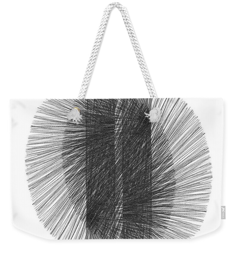 Black And White Weekender Tote Bag featuring the drawing Black and White Mid Century Modern Geometric Line Drawing 4 by Janine Aykens