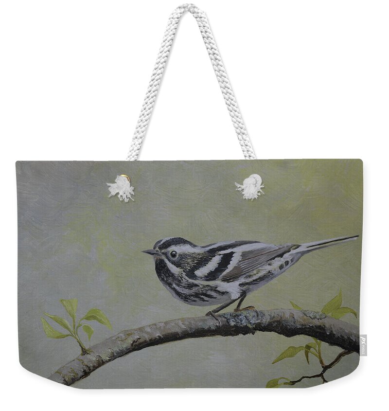 Bird Weekender Tote Bag featuring the painting Black and White Warbler by Charles Owens