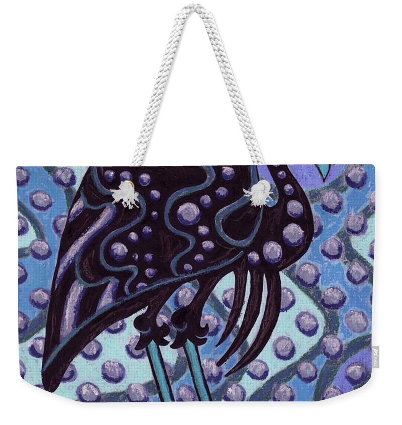 Bird Weekender Tote Bag featuring the painting Black Bird Blue River by Amy E Fraser