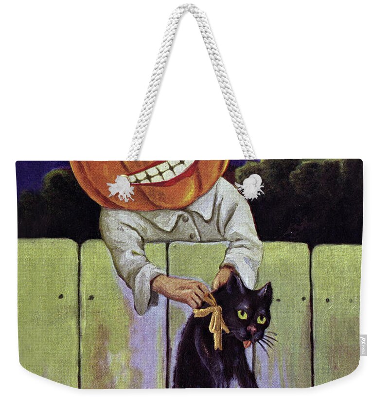 Black Cat Weekender Tote Bag featuring the digital art Black Cat and Pumpkin by Long Shot