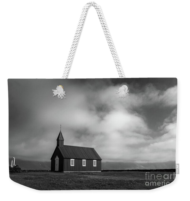 Iceland Weekender Tote Bag featuring the photograph Black church in Budir, Iceland by Delphimages Photo Creations
