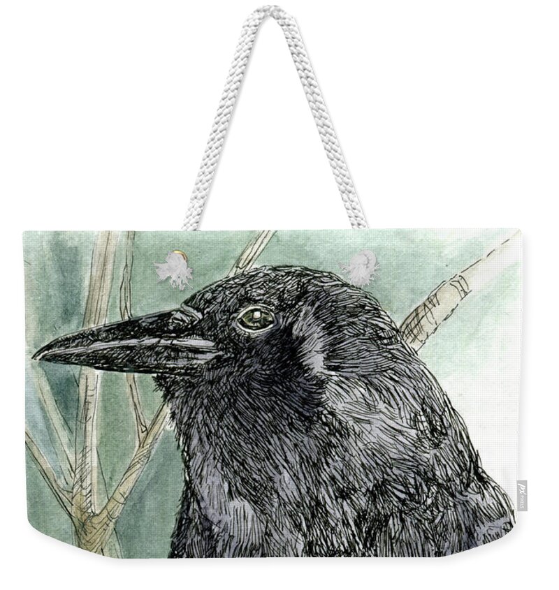 Blackbird Weekender Tote Bag featuring the painting Black Crow by Laurie Rohner