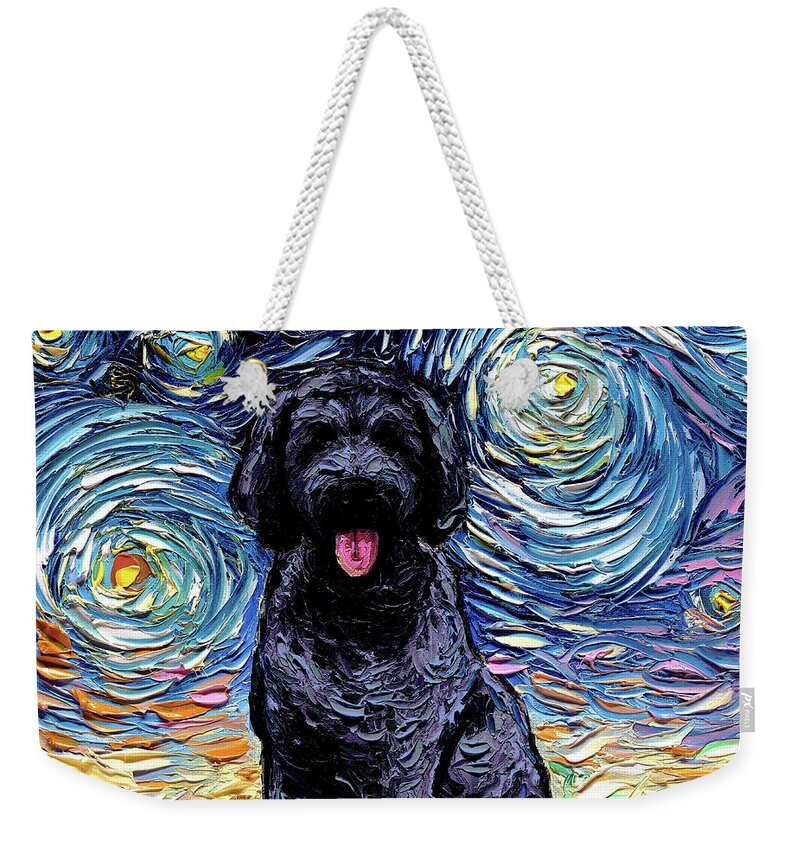 Golden Doodle Weekender Tote Bag featuring the painting Black Goldendoodle by Aja Trier