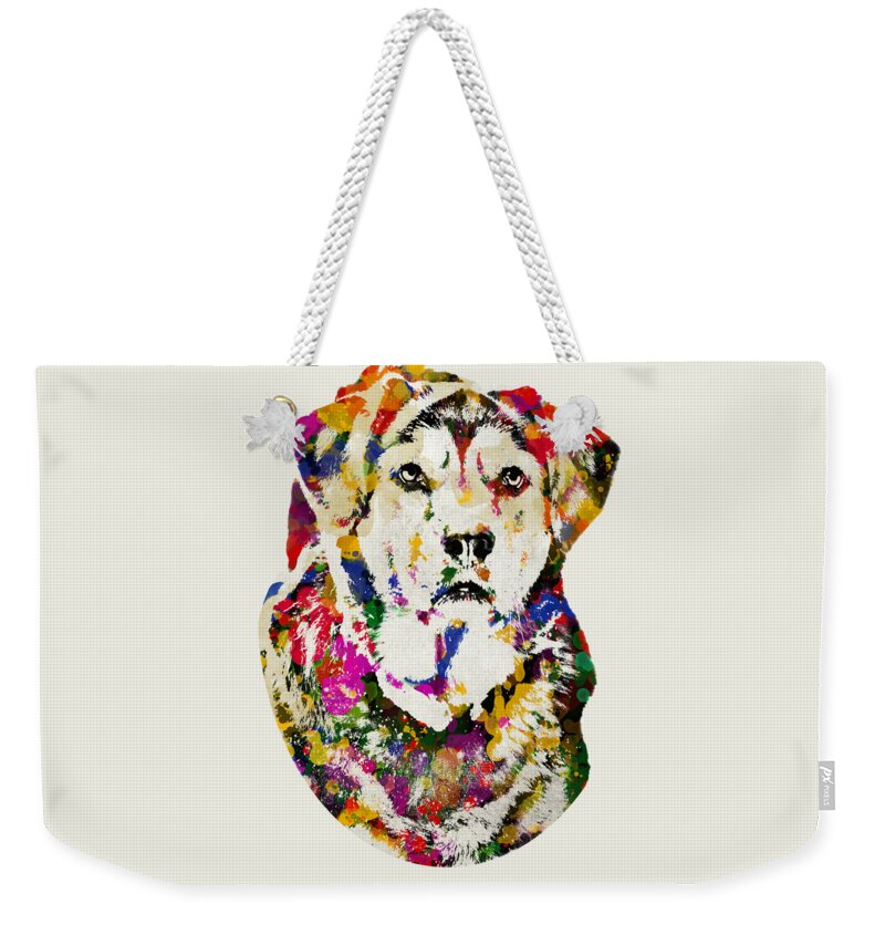 Dog Weekender Tote Bag featuring the mixed media Black Lab Dog Watercolor Art by Christina Rollo