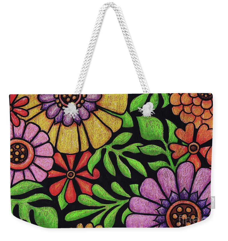 Flower Weekender Tote Bag featuring the painting Black Night Blooming. Part 1. by Amy E Fraser