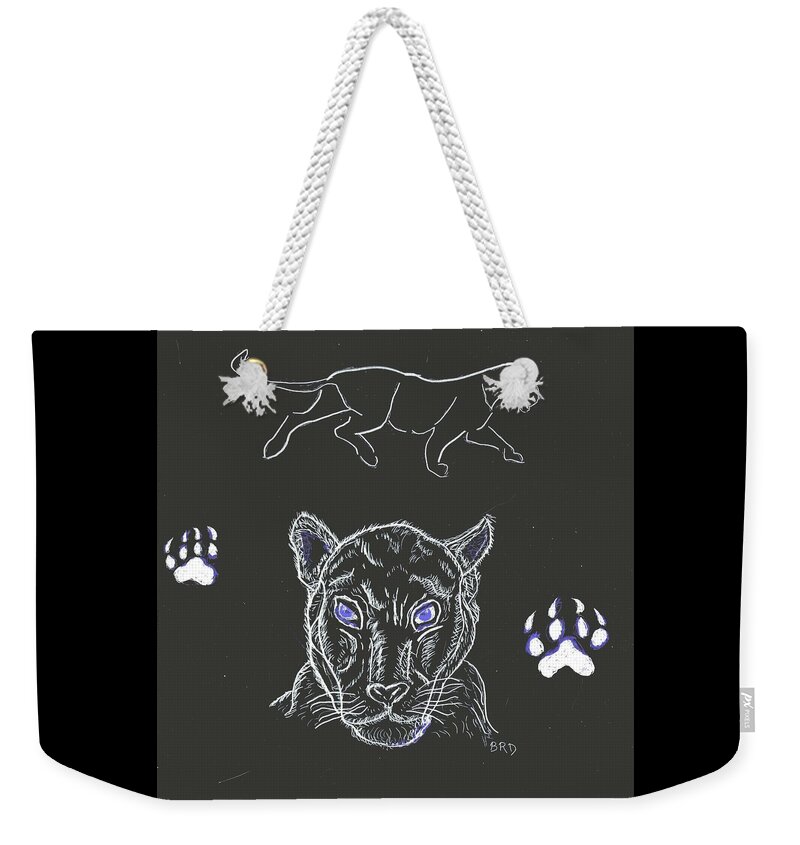 Panther Weekender Tote Bag featuring the drawing Black Panther by Branwen Drew