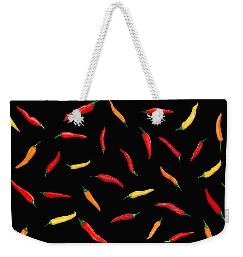 Peppers Weekender Tote Bag featuring the painting Black Pepper by Judy Cuddehe