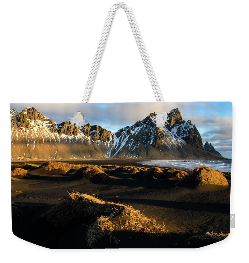 Iceland Weekender Tote Bag featuring the photograph The Language Of Light - Black Sand Beach, Iceland by Earth And Spirit