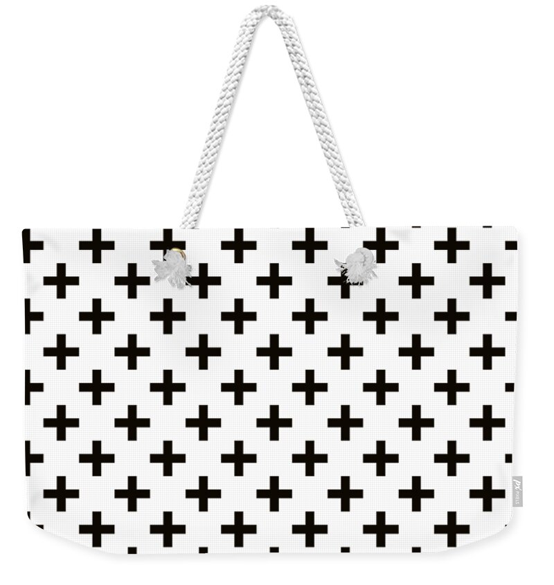 Swiss Cross Weekender Tote Bag featuring the digital art Black Swiss Cross Pattern by Eclectic at Heart