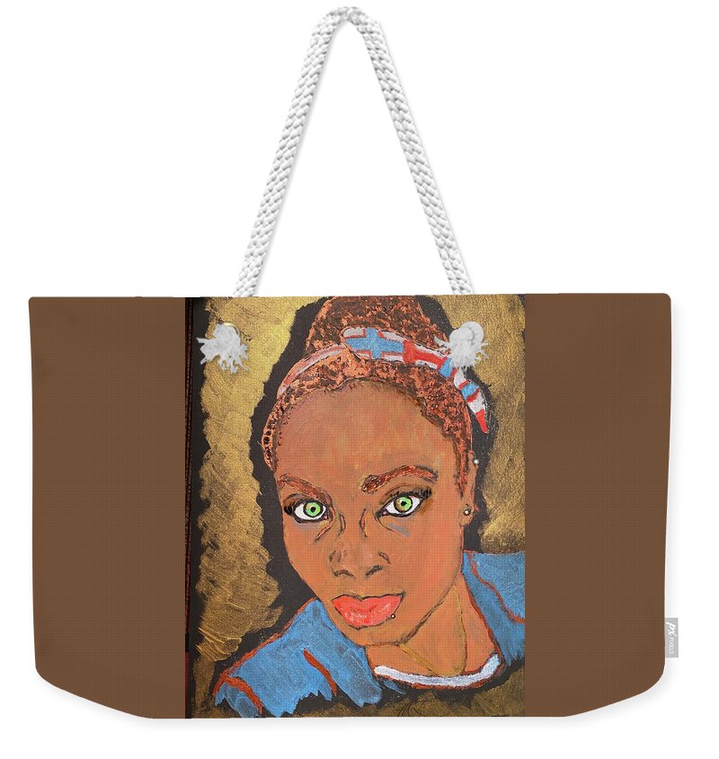 Goddess Weekender Tote Bag featuring the painting African-american Golden Goddess by Melody Fowler