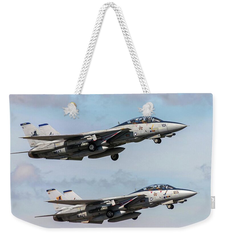Action Weekender Tote Bag featuring the photograph Blacklions Taking Off by Liza Eckardt