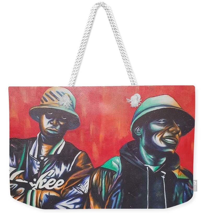 Hiphop Weekender Tote Bag featuring the painting Blackstar Shining by Ladre Daniels