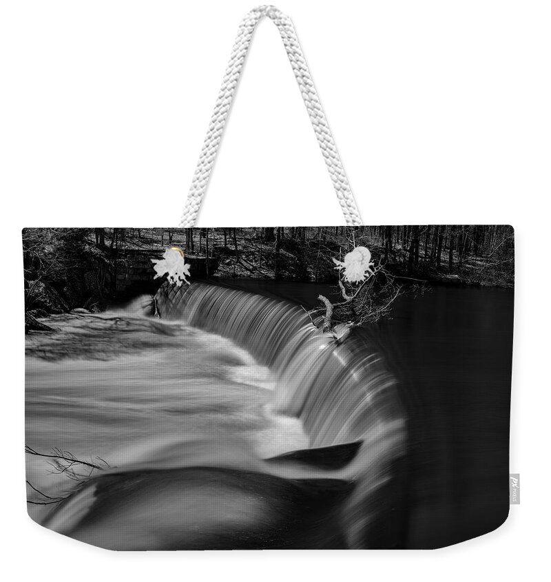Abstract Weekender Tote Bag featuring the photograph Blackstone River LXIV BW by David Gordon