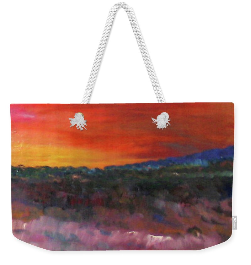 Blazing Mexico Sunset Weekender Tote Bag featuring the painting Blazing Mexico Sunset by Studio Tolere