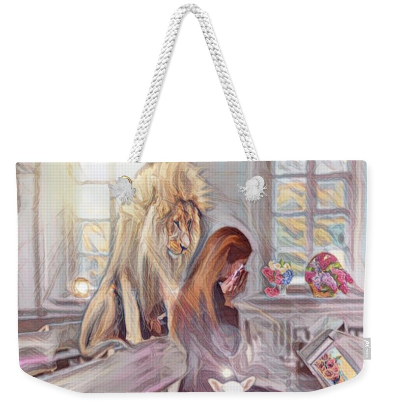 Prophetic Weekender Tote Bag featuring the mixed media Blessed Are Those Who Mourn by Jessica Eli