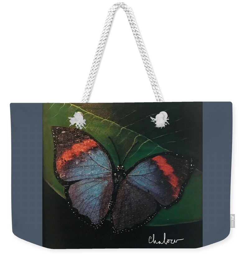 Butterfly Weekender Tote Bag featuring the painting Blessed Butterfly by Charles Young