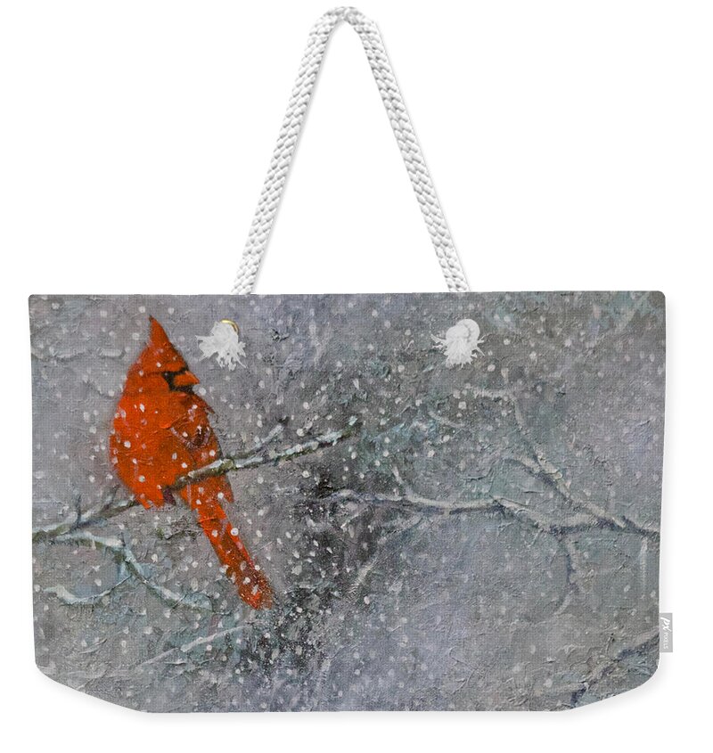 Snow Weekender Tote Bag featuring the painting Blizzard of '18 by Linda Eades Blackburn