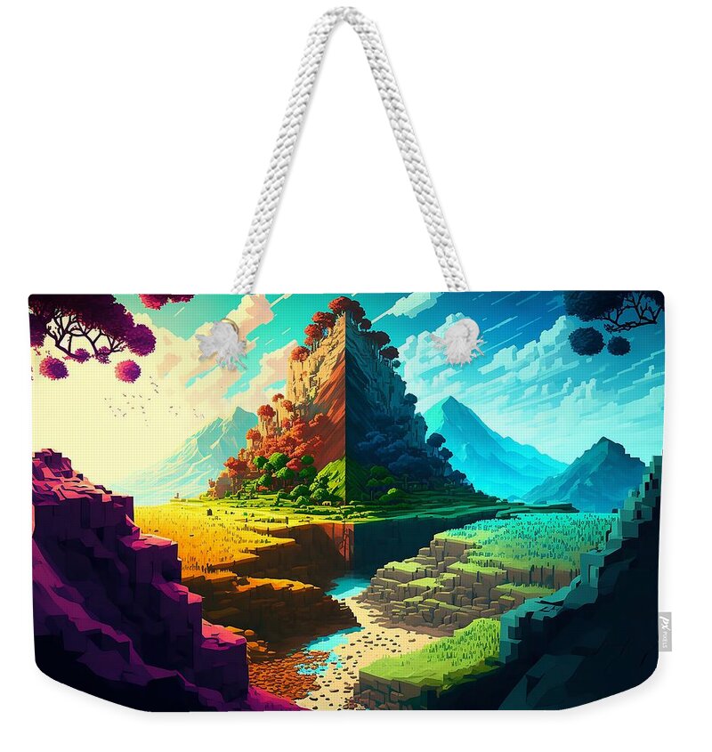 Watercolor Painting Weekender Tote Bag featuring the digital art Blocky, Sun and Night Landscape by Kai Saarto