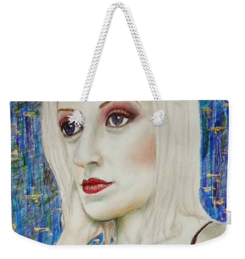 Blond Weekender Tote Bag featuring the drawing Blond Bombshell No.4 by Jayne Somogy