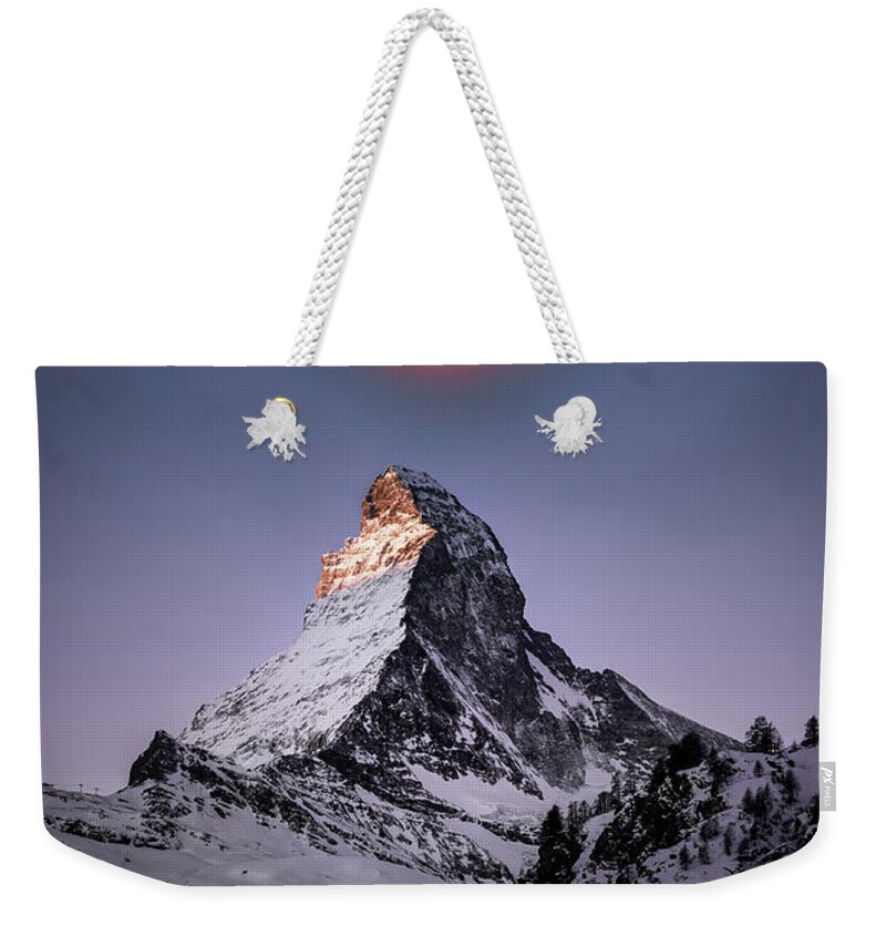 Blood Moon Over Matterhorn Weekender Tote Bag featuring the painting Blood Moon over Matterhorn, Zermatt, Switzerland v1 by Celestial Images
