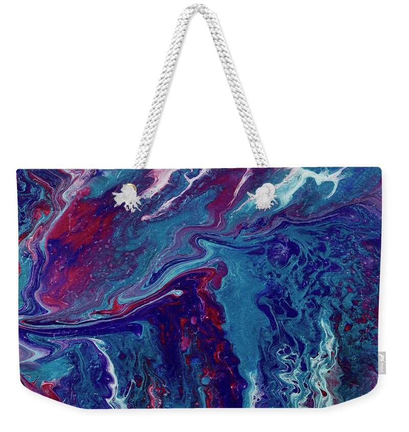 Fluid Pour Art Weekender Tote Bag featuring the painting Blood of the Ocean by Tessa Evette
