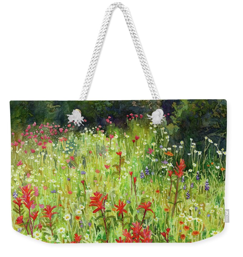 Bluebonnet Weekender Tote Bag featuring the painting Blooming Field by Hailey E Herrera