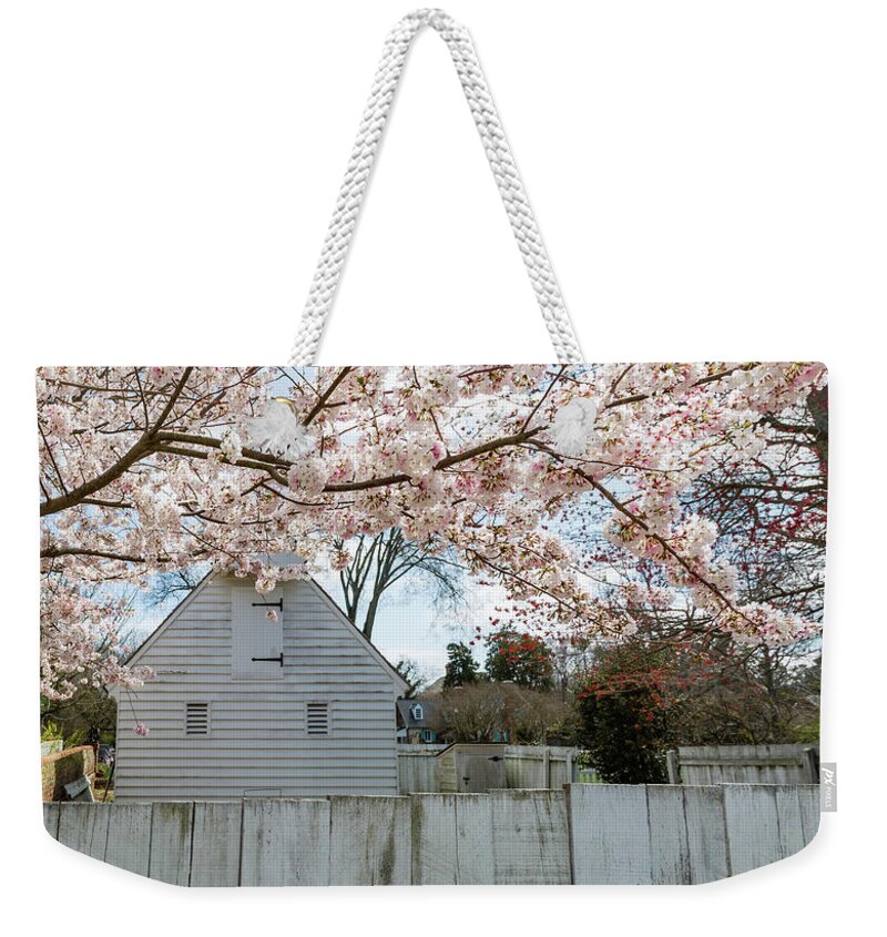 Yorktown Weekender Tote Bag featuring the photograph Blossoms in Yorktown by Rachel Morrison