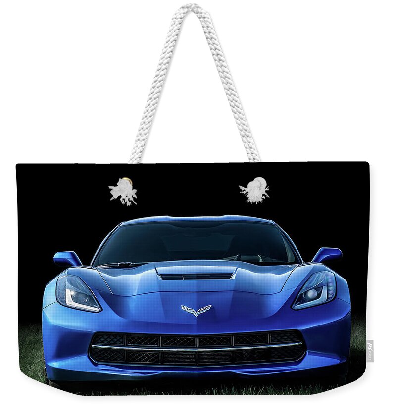 Corvette Weekender Tote Bag featuring the digital art Blue 2013 Corvette by Douglas Pittman