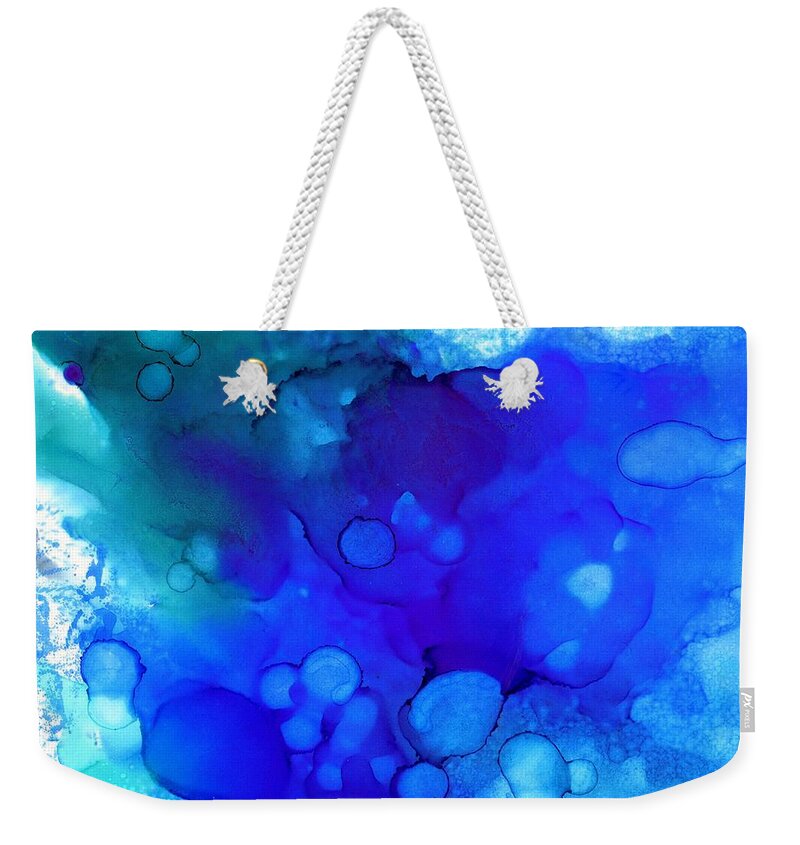 Blue Weekender Tote Bag featuring the painting Blue Abstract 57 by Lucie Dumas