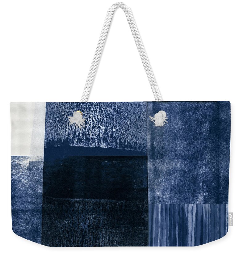 Abstract Weekender Tote Bag featuring the mixed media Blue and Gold - Art by Linda Woods by Linda Woods