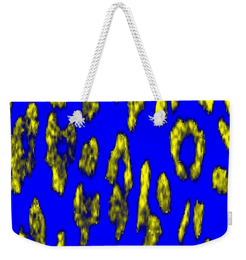Blue Weekender Tote Bag featuring the digital art Blue And Gold Cheetah by Kari Myres