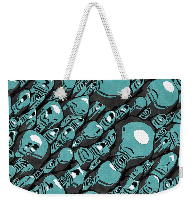 Blue Weekender Tote Bag featuring the digital art Blue And Grey Abstract by Phil Perkins