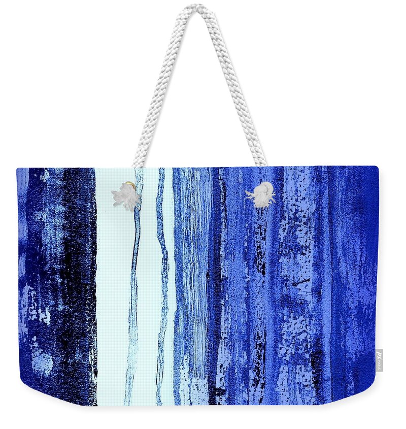 Rainy Weekender Tote Bag featuring the painting Blue and White Rainy Day by VIVA Anderson