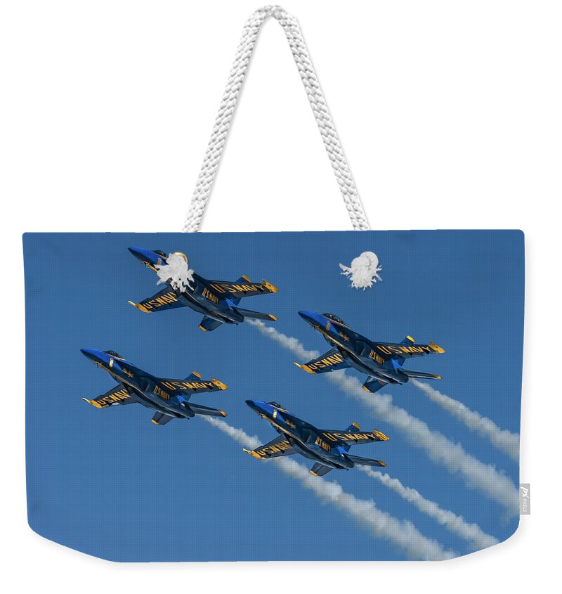 Plane Weekender Tote Bag featuring the photograph Blue Angels Diamond Formation by Joe Paul