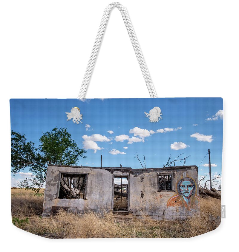 Building Weekender Tote Bag featuring the photograph Blue Being Graffiti by Mary Lee Dereske