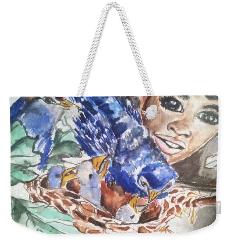  Weekender Tote Bag featuring the painting Blue Birds by Angie ONeal