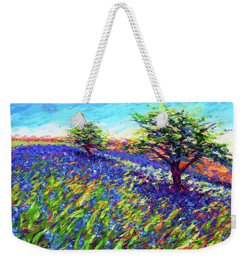 Impressionism Weekender Tote Bag featuring the painting Blue Bonnet Hill by Darien Bogart