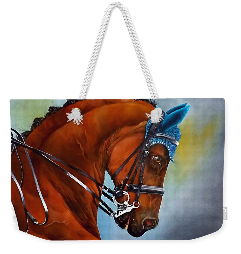 Horse Weekender Tote Bag featuring the painting Blue Bonnette Deux by Dana Newman