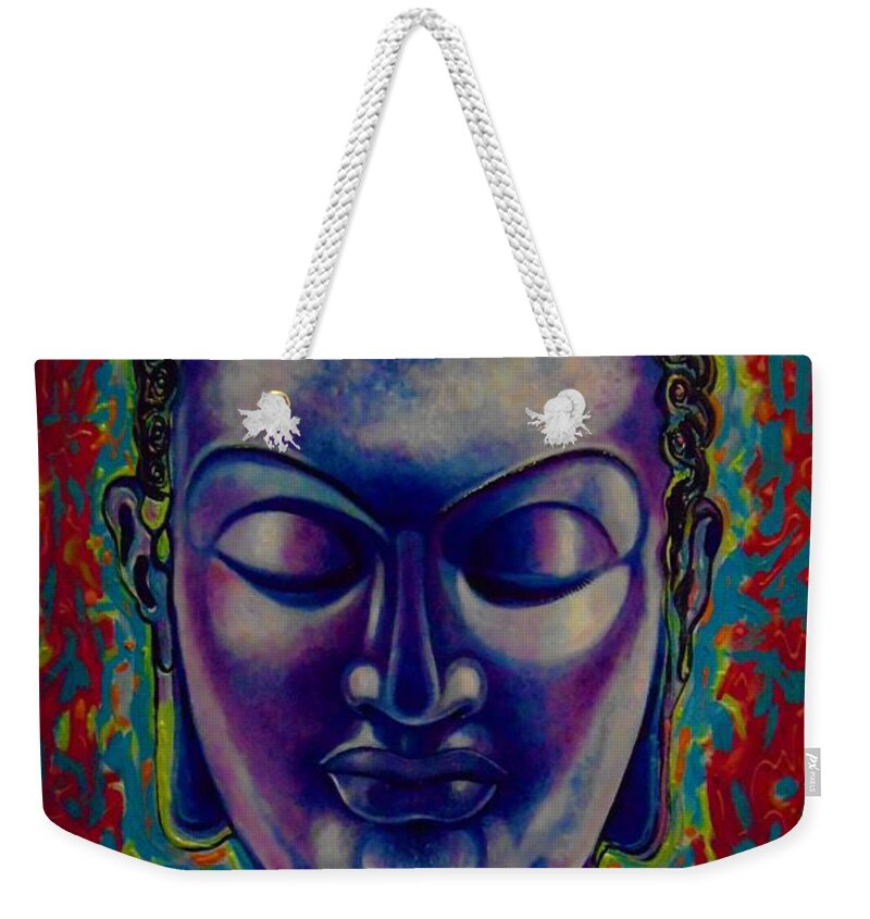 Budha Art Weekender Tote Bag featuring the painting Blue Budha by Emery Franklin